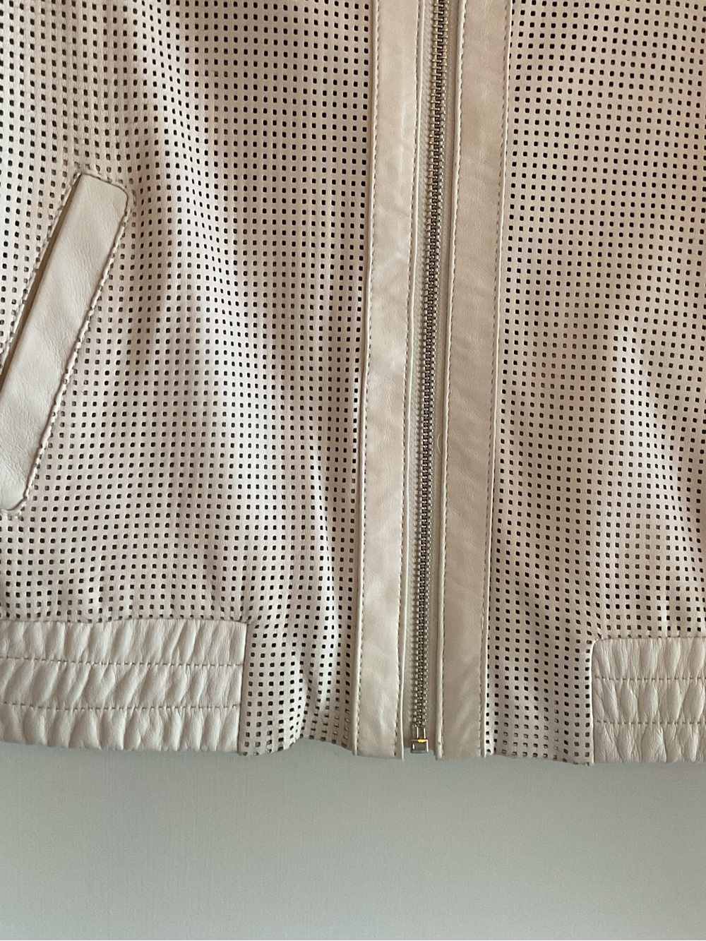 Bagatelle City Perforated Leather Bomber Jacket Off White - Picture 3 of 9